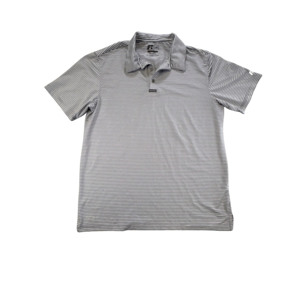 Russell Athletic Mens Dri-Power 360 Striped Polo Shirt Grey White Large L
